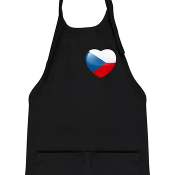 Kuchyňská zástěra Česká vlajka srdce - pravé prso - Dětská zástěra na vaření - Univerzální velikost ( Černá )