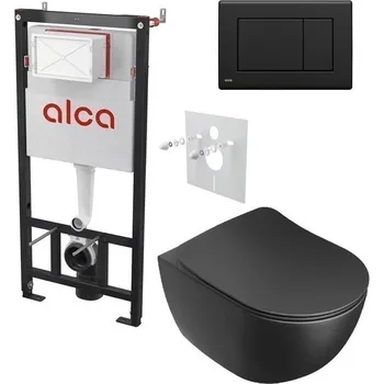 Alcadrain Set modulu do sádrokartonu, WC Urban City černé, sedátka a tlačítka černá mat M278