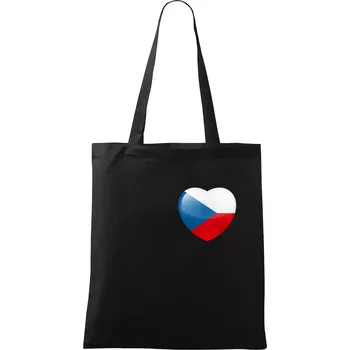 Nákupní taška Česká vlajka srdce - pravé prso - Taška bavlněná - 42 x 38 cm ( Černá )