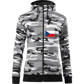 Dámská mikina Česká republika - Vlajka malá - Dámská mikina trendy zipper s kapucí - L ( Šedý maskáč )
