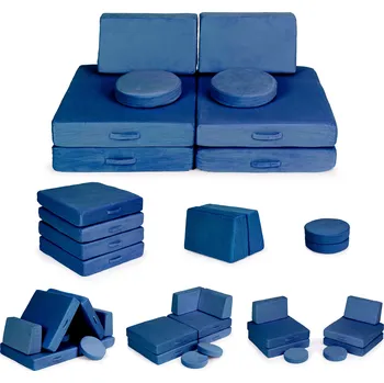 Dětský stůl Dvoumístná modulární skládací pohovka pro děti, 8 polštářů modrá ECOTOYS TMSRT-14-NB