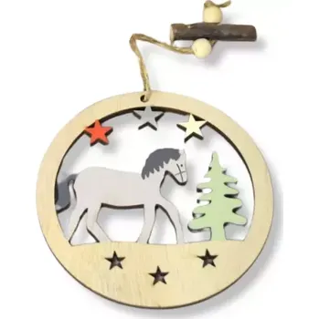 Velikonoční dekorace Dekorace - Koule dřevo závěs hnědý kůn 11cmx12