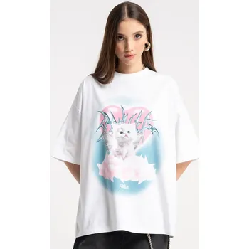 Dívčí tričko Reporter Young | Dívčí bílé oversize tričko s potiskem roztomilého koťátka a srdce - Barva BÍLÁ, Velikost 146 253-0440G-30-200-1