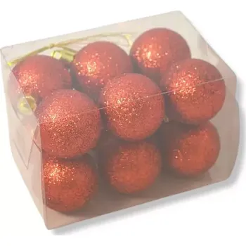 Vánoční ozdoba Dekorace - Koule vánoční glitr 4cm 12ks červená