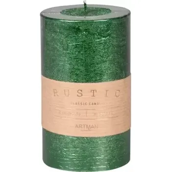 Vánoční dekorace Svíčka rustik METALIC VÁLEC d7x12cm zelená