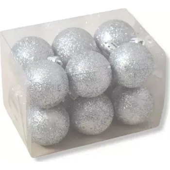 Vánoční ozdoba Dekorace Koule vánoční glitr 4cm, 12ks stříbrná