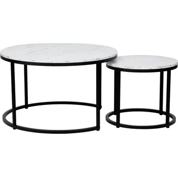 Konferenční stolky, set 2 ks, bílá/černá, CIRKO