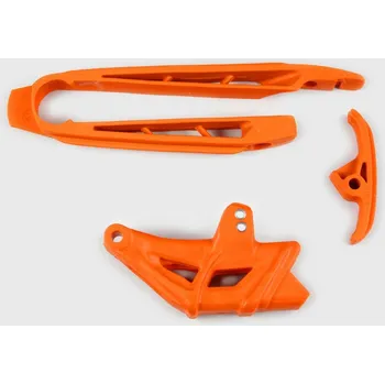 Řetězová sada pro motocykl UFO komplet kluzák (malý i velký) + vodítko řetězu KTM SX 125/250, XS-F 250/450 07-10, SX 144/150, EXC 125/200/250/300, EXC-F 450 08-10, barva oranžová (UFO komplet kluzák (malý i velký) + vodítko řetězu KTM SX 125/250, XS-F 250/450 07-10, SX 144/150, EXC