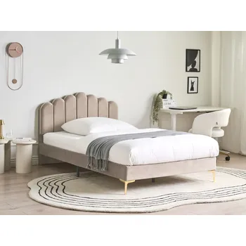 Postel Postel taupe sametové čalounění 120 x 200 cm kovové nohy s čelem a roštem moderní glamour styl ložnice Beliani
