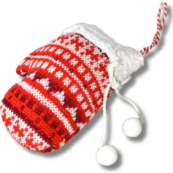 Velikonoční dekorace Dekorace - Palčák pletený závěs červený-bílý 12cm