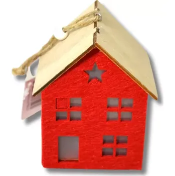 Vánoční dekorace Dekorace - Domek dřevo+plst závěs LED červený 10cm