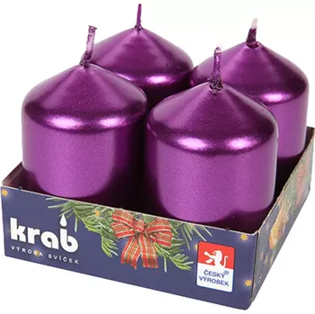 Vánoční dekorace Svíčka adventní válec 40x60 mm - metalická fialová (4ks)