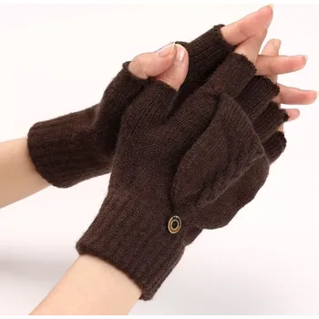 Rukavice Dámské rukavice bez prstů s klopou Euloge Hnědé