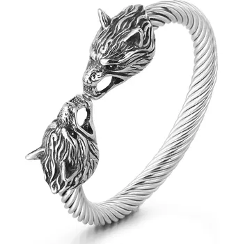 Náramek Otevřený náramek z chirurgické oceli nordický vlk