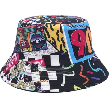 Klobouk Rybářský klobouk s motivem devadesátých let Polyesterový bucket hat Retro módní doplněk Stylová ochrana proti slunci na léto