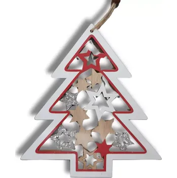 Vánoční dekorace Dekorace - Stromeček dřevo hvězdičkový závěsný červený