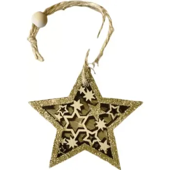 Vánoční dekorace Dekorace - Hvězda dřevo závěs 8ks gold