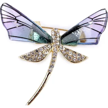 Náramek Brož s broušenými kamínky vážka, motýl, malé, 2 fialová lila vážka