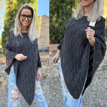 Svetrové pončo bez rukávů Barva: Tmavě šedá