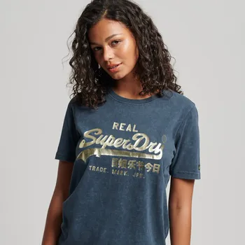 Dámské tričko Dámské Tričko s krátkým rukávem SUPERDRY VINTAGE LOGO EMBELLISHED T-SHIRT W1011143A34T – Tmavě modrá S