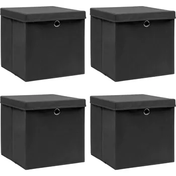 Úložný box Úložné boxy s víky 4 ks černé 32 x 32 x 32 cm textil IM_288333