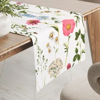 ubrus Bavlněný běhoun na stůl Sandra SA-667 Velké luční kvítí na bílém 20x160 cm