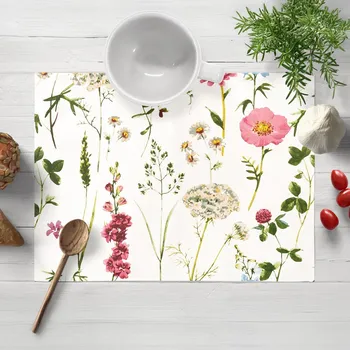 prostírání Bavlněné prostírání na stůl Sandra SA-667 Velké luční kvítí na bílém 30x40 cm