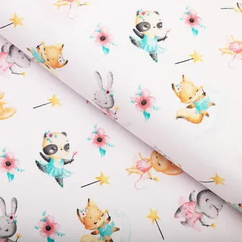 Dětská bavlněná látka/plátno Sandra SA-671 Zvířátka baletky na bílém - šířka 160 cm