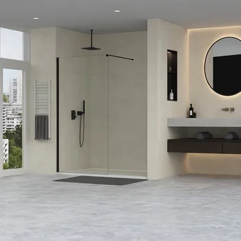 Erga Paris, sprchová zástěna Walk-In 150x200 cm, 8mm čiré sklo, černý profil, ERG-V02-PARIS-150x200-CL-BK