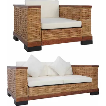 Pohovka 2dílná sedací souprava s poduškami hnědá přírodní ratan IM_278618