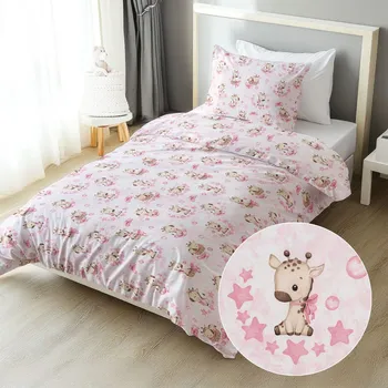 Povlečení Dětské bavlněné ložní povlečení Sandra SA-438 Růžové žirafy na bílém Jednolůžko 140x200 a 70x90 cm