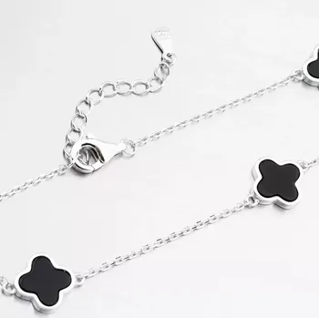 Náramek Dámský náramek stříbro 925 černé čtyřlístky PKL-4033 délka 18 cm