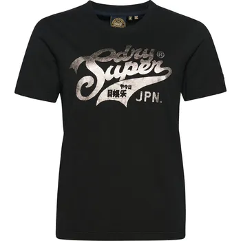 Dámské Tričko s krátkým rukávem SUPERDRY ORGANIC COTTON VINTAGE SCRIPTED COLLEGIATE T-SHIRT W1010987A02A – Černá XS