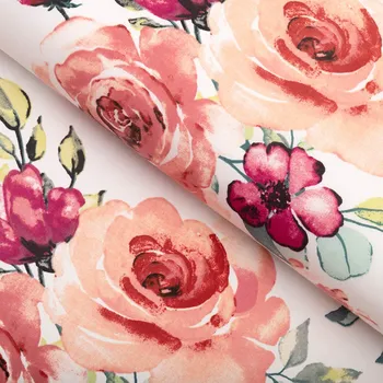 Bavlněná látka/plátno Sandra SA-669 Červeno-růžové akvarelové květy - šířka 160 cm