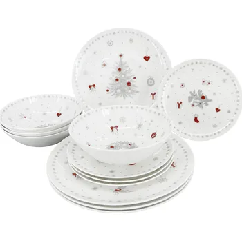 jídelní souprava by inspire Luna Koleda 7108-12-81 12 ks bilá/červená/šedá