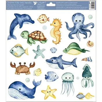 Okenní dekorace Anděl Okenní fólie moře a ryby 30 x 33,5 cm podmořský svět