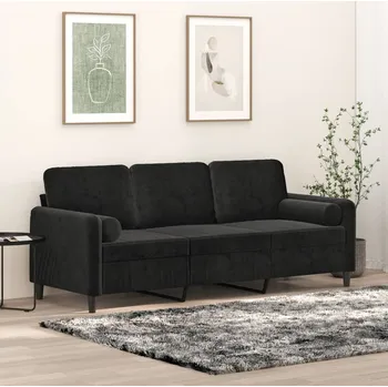 Pohovka 3místná pohovka s polštáři černá 180 cm samet IM_3200896