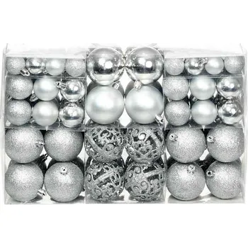 Vánoční dekorace Sada vánočních baněk 100 kusů 3/4/6 cm stříbrná IM_245712