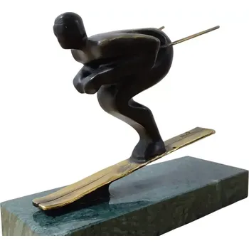 Lyžař – bronzová socha rychlostního závodníka, dynamická ručně vyrobená sportovní dekorace