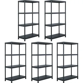 Dílenský regál Skladové regály 5 ks černé 60 x 30 x 138 cm plastové IM_276252