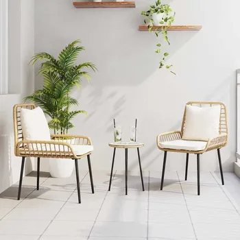 Zahradní jídelní souprava 3 pcs Hnědá a krémová polyratan IM_42010359