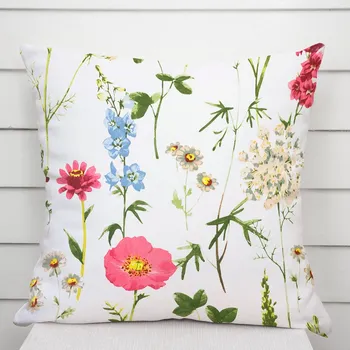 Povlak na dekorativní polštářek Bavlněný povlak na polštář Sandra SA-667 Velké luční kvítí na bílém 40 x 40 cm