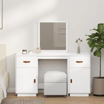 Toaletní stolek Set toaletního stolku se zrcadlem bílý masivní borové dřevo IM_3107835