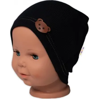 Baby Nellys Žebrovaná čepice Medvídek - černá, vel. 92/98, Velikost koj. oblečení 92/98 (18-36m)