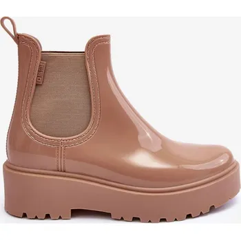 Dámská zimní obuv Lakované kožené boty na platformě Big Star Béžová Velikost: 40