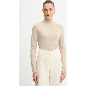 Dámský svetr Vlněný svetr BOSS Frizani dámský, béžová barva, s golfem, 50548298 08X, vel. M