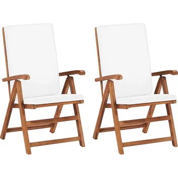 Polohovací zahradní židle s poduškami 2 ks masivní teak krémové IM_48983