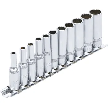 Hlavice 1/4” nástrčné prodloužené 12hranné, velikosti 4-13 mm, sada 11 ks - BGS 5251