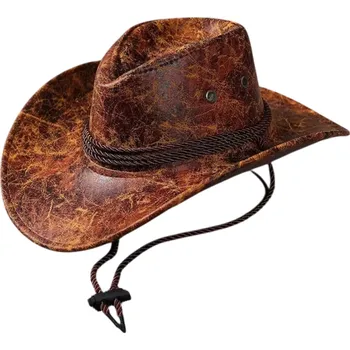 Klobouk Kovbojský klobouk 56–58 cm Umělá kůže Široká krempa Ozdobný provázek a šňůrka pod bradu Stylový westernový doplněk na párty i karneval oranžová