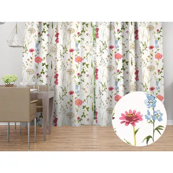 ubrus Bavlněný závěs Sandra SA-667 Velké luční kvítí na bílém 150x150 cm